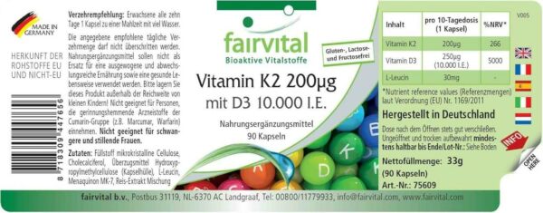 Fairvital | Vitamin D3 + K2 Kapseln - 90 Kapseln - Vitamin D3 10.000 I.E Depot + Vitamin K2 MK-7 200mcg pro Kapsel - HOCHDOSIERT & Vegan - nur 1 Kapsel alle 10 Tage – Bild 8