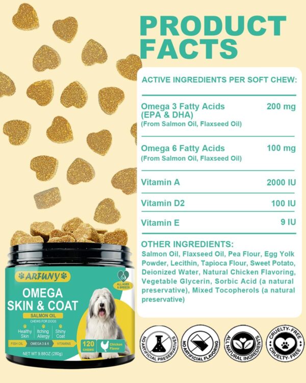 Haut und Fell für Hunde - Skin & Coat Omega 3 für Hunde- Fortschrittliche Formel für gesunde Haut und Glänzendes Fell - Reich an Lachsöl, Omega 3 & 6, Vitaminen - Geschmack Huhn – Bild 4