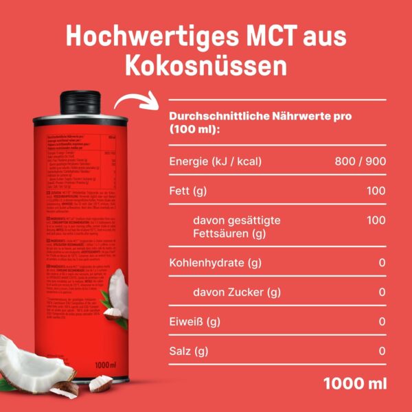 BRAINEFFECT MCT-Öl C8 (1000ml) - Bildet 300% mehr Ketone als andere MCT-Öle (100% C8) - Ketogene Ernährung - Reiner Extrakt aus Kokosnussöl - – Bild 4