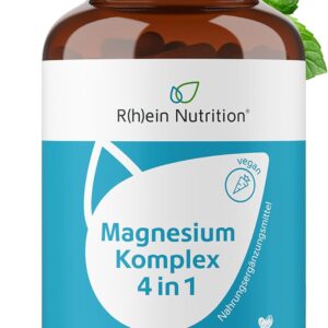 Magnesium Komplex 4 in 1 - Hochdosiert mit 400 mg Magnesium pro Tagesdosis - Magnesiumcitrat - 4 hochwertige Magnesiumverbindungen - 120 vegane Kapseln - Laborgeprüft in Deutschland - Rhein Nutrition