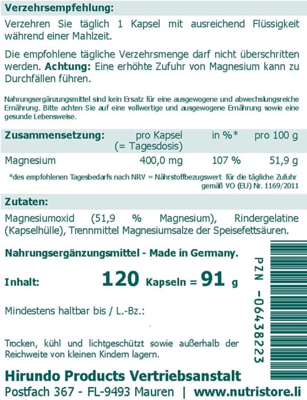 Magnesium 400 mg Kapseln 120 Stk. - hochdosiert - 4 Monatsvorrat – Bild 4
