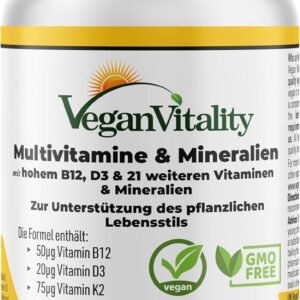 Vegan Multivitamin Tabletten hochdosiert - Vitamin b12 vegan & Eisen. 180 Multivitamin Tabletten Nahrungsergänzungsmittel - 6 Monate Vegan & Vegetarier - Alle Vitamine in einer Tablette
