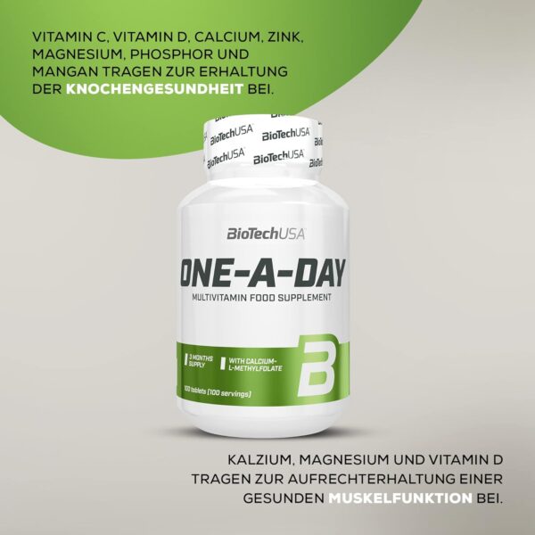 BioTechUSA One-A-Day Multivitamin | 12 Vitamine | 10 Mineralstoffe | Energie, Immunsystem und Knochengesundheit, 100 Tabletten – Bild 6