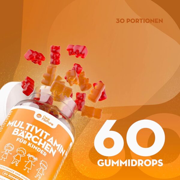 Kinder Multivitamin Fruchtgummis mit Zink, Vitamin C & Vitamin D - Vitamine für Kinder ab 3 Jahren - Zink für das Immunsystem - Kindervitamine (60 Gummis) – Bild 4