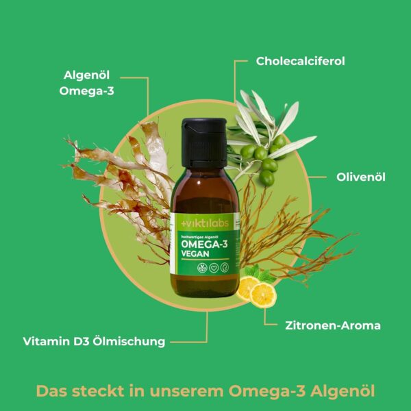 Viktilabs© - Omega 3 Algenöl vegan | Totox-Wert ≤ 5 | Hochdosierte Formel: Enthält 3,86 g Algenöl pro Tagesdosis mit 579 mg EPA und 1158 mg DHA | Ergänzt durch Vitamin D3 und Olivenöl | 1x Flasche – Bild 5