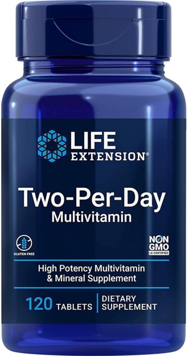 Life Extension, Multivitamin Two per Day, 120 Tabletten, Laborgeprüft, Glutenfrei, Sojafrei, Ohne Gentechnik, mit essentiellen Vitaminen und Mineralien