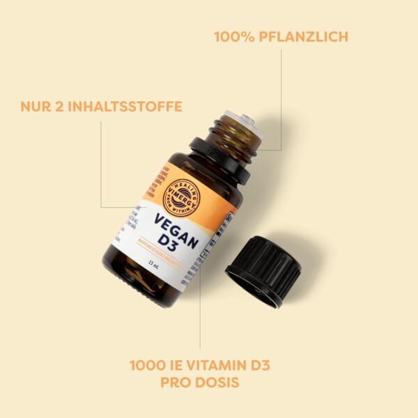 Vimergy Vegan Vitamin D3 Liquid (96 Einnahmen) - Vitamin D3 1000 IE – Vegan Tropfen – Rezeptur ohne Zucker und Bindemittel – Gentechnik- & Glutenfrei (15 mL) – Bild 4