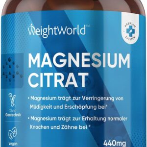 Magnesiumcitrat - 240 vegane Kapseln - 440mg Elementares Magnesium pro Portion - Magnesium trägt zur Verringerung von Müdigkeit & Erschöpfung bei (EFSA) - 4 Monate Vorrat - Glutentfrei - WeightWorld"