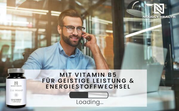 Zzz Mood® natürlicher Schlaf Komplex | mit 1mg Melatonin, L-Tryptophan, Passionsblume, Ashwagandha & bewährten Pflanzenstoffen hochdosiert B5 für geistige Leistung & Energiestoffwechsel – Bild 4