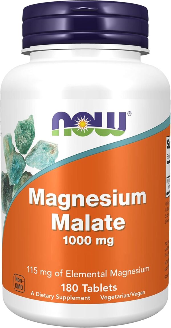Now Foods, Magnesium Malate, 1.000mg, 180 vegane Tabletten, Laborgeprüft, Glutenfrei, Sojafrei, Vegetarisch