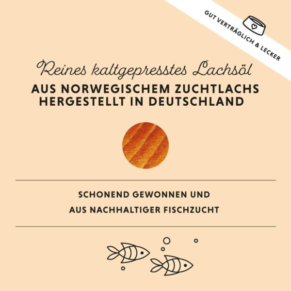 Annimally Lachsöl für Hunde 250 ml reich an Omega 3 & 6 Fettsäuren (mehr als 32%) - Barf Fischöl für Hund und Katze geeignet I Reines Naturprodukt kaltgepresst aus Deutschland – Bild 4