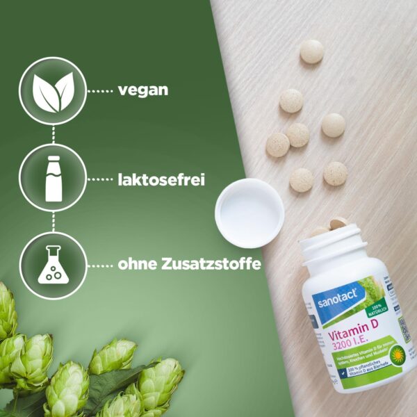 sanotact Vitamin D 3200 ie 100% pflanzliches Vitamin D aus Bierhefe, 90 natürliche Tabletten, vegan – Bild 5