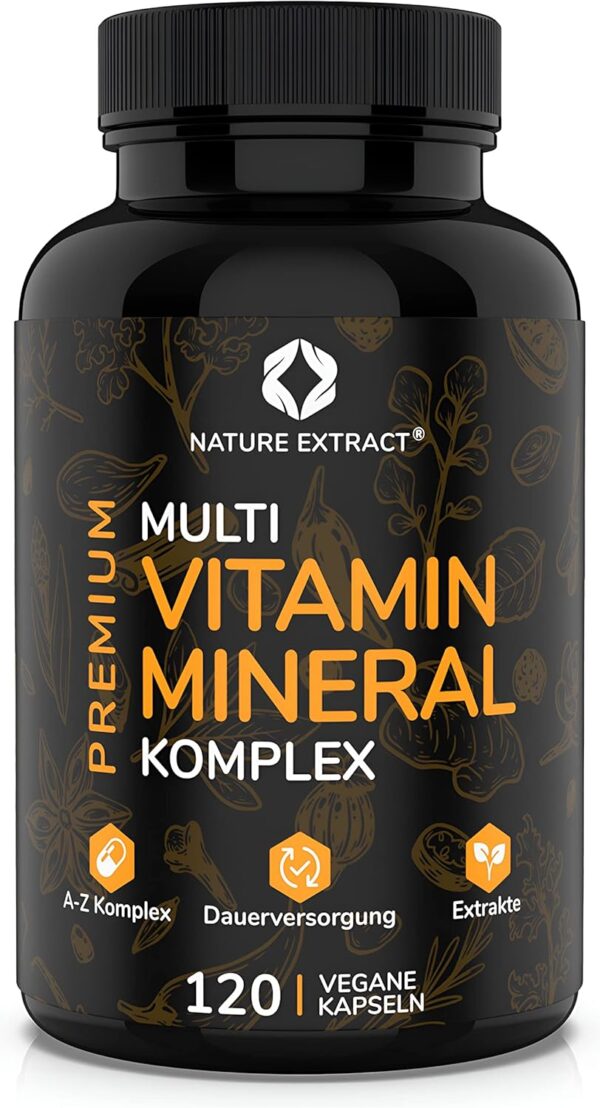 Premium Multivitamin und Mineral Komplex - 120 hochdosierte Kapseln - Essenzielle A-Z Vitamine, Mineralien und Superfood Pflanzenextrakte - In Deutschland hergestellt - Vegan
