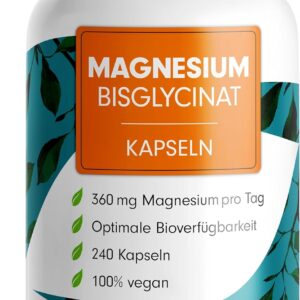 Magnesium Bisglycinat Kapseln 240x - optimal hochdosiert & bioverfügbar - 360 mg Magnesium pro Tag - laborgeprüft mit Zertifikat - 100% vegan - Vorrat für 80 Tage