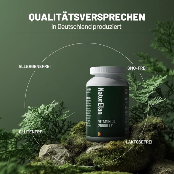 Vitamin D3 20000 I.E. Hochdosiert – 400 Tabletten, Sonnenvitamin für Immunsystem, Vegetarisch, In Deutschland Produziert – Bild 3