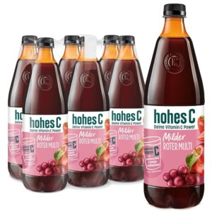 hohes C Milder Roter Multivitamin (6 x 1l), 100% Saft, Apfel, Traube, Schwarze Johannisbeere, Zitrone, 7 Vitamine, ohne Zuckerzusatz, weniger Säure, vegan