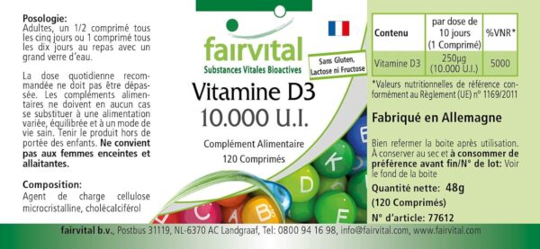 Fairvital | Vitamin D3 10.000 I.E. Depot - 120 Tabletten - HOCHDOSIERT - Cholecalciferol - nur 1 Tablette alle 10 Tage – Bild 4