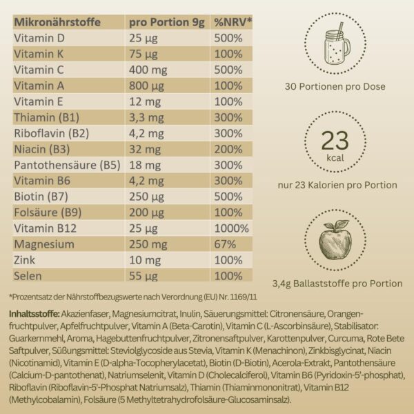 Multivitamin Pulver + Magnesium, Zink & Selen - Vitamine A-Z hochdosiert - Immunsystem stärken - hochwertige Mikronährstoffe - ohne Zuckerzusatz - vegan - in Deutschland hergestellt - ACE Geschmack – Bild 5