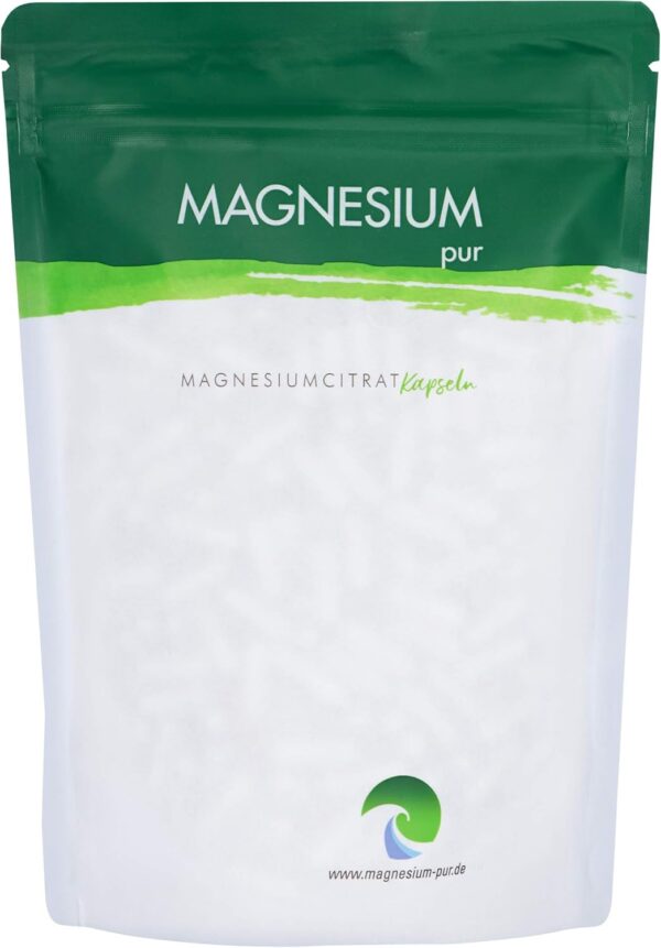 Magnesium-pur Magnesiumcitrat Kapseln vegan 500 Stück Beutel, hochdosiert 620mg Magnesiumcitrat pro Kapsel (1er Pack)