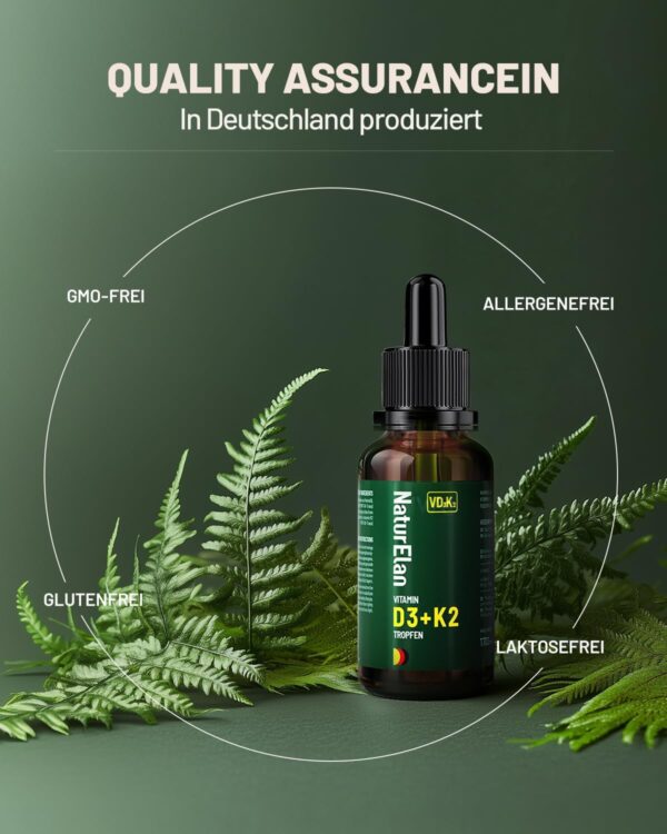 Vitamin D3 K2 hochdosiert Tropfen - 50ml, 1000 I.E. Vitamin D3 pro Tropfen, vegetarisch, ohne Zusätze, in Deutschland produziert – Bild 4