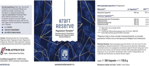 Magnesium Komplex hochdosiert - Komplex mit: Magnesiumcitrat, Bisglycinat, Magnesium Malat und Magnesiumoxid - Vegan - 180 Kapseln – Bild 2