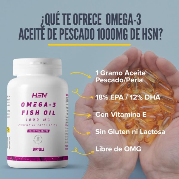 HSN Omega 3 3000mg Fischöl 540mg EPA 360mg DHA pro Tagesdosis | 180 Kapseln | Mit Vitamin E | Frei von Schadstoffen und Oxidation | Geruchs- und Geschmacksneutral | Nicht-GVO, Ohne Gluten und Laktose – Bild 5