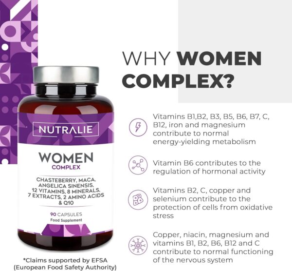 Multivitamin Women Complex - Für Frauen mit Vitamin C, D, B D3, Magnesium und mehr - Komplex aus 20 Vitaminen und Mineralstoffen -Hormonhaushalt - 90 Kapseln – Bild 3