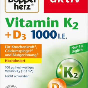 Doppelherz Vitamin K2 + D3 1000 I.E. - Vitamin D und K tragen im Zusammenspiel zum Erhalt gesunder Knochen bei - 120 Mini-Tabletten