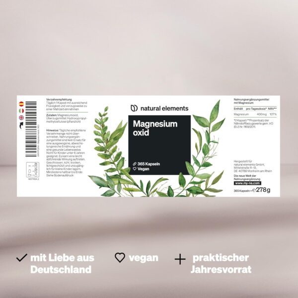 Magnesium - 365 Kapseln (Jahresvorrat) - 667mg, davon 400mg elementares Magnesium pro Kapsel - Laborgeprüft, hochdosiert, vegan – Bild 5