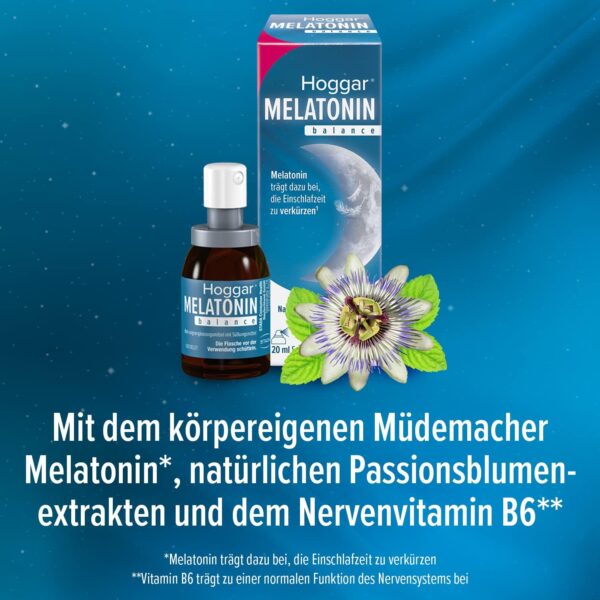 Hoggar MELATONIN balance - Einschlafspray - Nahrungsergänzung mit Melatonin zur Verkürzung der Einschlafzeit und bei Jetlag - mit Vitamin B6-20 ml Spray – Bild 6