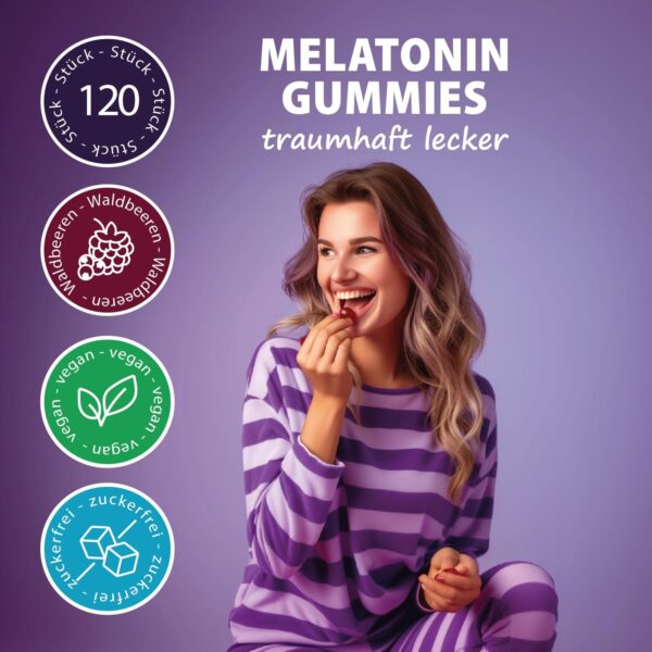Gumtamin Sleep Melatonin Gummies - 120 Stück zuckerfrei - vegane Melatonin Gummibärchen für die Abendroutine - Alternative zu Melatonin Spray – Bild 3