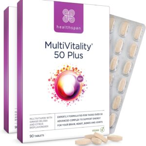 Healthspan Multivitamin 50 Plus | Multivitaminpräparat für Menschen über 50 Jahre | Immungesundheit | 13 Vitamine & 12 Mineralien | Ginkgo Biloba & Citrus Bioflavonoide | Vegan (90 Tabletten)
