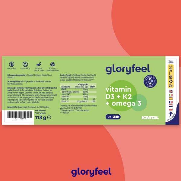 Vitamin D3 K2 Omega 3-5000 IE + K2VITAL® + 1000mg Fischöl Triglyceride Form (DHA + EPA) - 99,7+% All-Trans Vitamin K2 MK7 - Hochdosiert, laborgeprüft in Deutschland hergestellt – Bild 2
