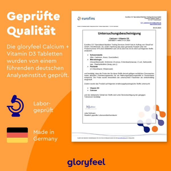 Calcium Tabletten 800 mg + Vitamin D3 1000 I.E. - Kalzium aus Calciumcarbonat Hochdosiert - D3 zur Unterstützung der Calcium-Aufnahme* - 180 Tabletten für 3 Monate - Laborgeprüft, ohne Zusätze – Bild 7