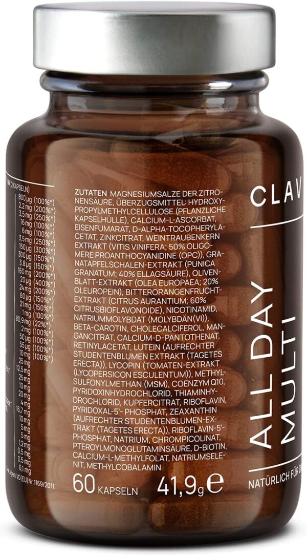 Multivitamin Kapseln hochdosiert - 30 wertvolle Vitamine A-Z, Mineralstoffe, Spurenelemente & Pflanzenextrakte - All In One Premium Multi Vitamine - natürlich & vegan – Bild 9