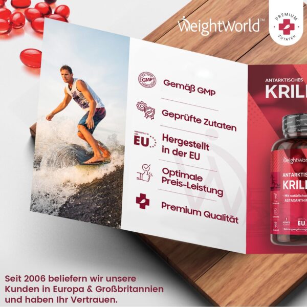 Omega 3 Krillöl Kapseln - 1200mg mit Astaxanthin & Cholin - 180 Weichkapseln für 3 Monate - EPA & DHA für Herz & Blutdruck (EFSA) - Alternative zu Fischöl & Lebertran - Antarktis Krill - WeightWorld – Bild 8