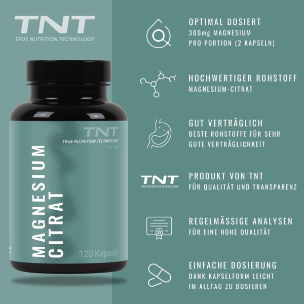 Magnesium Citrat Kapseln • 300mg pro Portion • 120 Kapseln • hochdosiert für 2-4 Monate • Laborgetestet & Reines Magnesiumcitrat – Bild 2