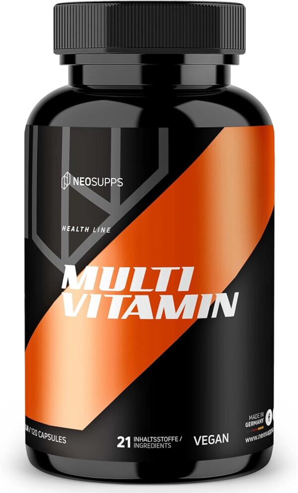 NEOSUPPS Hochdosiertes Multivitamin I MADE IN GERMANY I 21 Vitamine & Spurenelemente I Vegan I 120 Kapseln