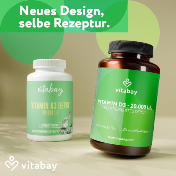 Vitabay Vitamin D3 Depot 20.000 I.E. - 120 Vegane Tabletten Hochdosiert & Vegan - ohne unerwünschte Zusätze - Trägt zur Unterstützung des Immunsystems und zur Erhaltung normaler Knochen bei – Bild 2