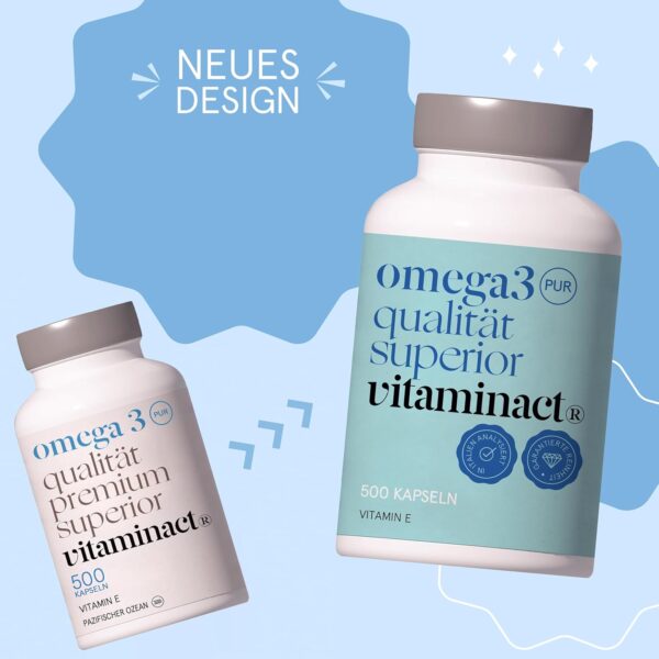 Omega 3 Kapseln Hochdosiert (500 KAPSELN) Mit Vitamin E Natürlich - 2000 mg Reines Fischöl in Triglycerid - Form Pro Dosis Für Eine Bis zu 70% Höhere Aufnahme - 600 mg EPA und DHA pro Dosis. – Bild 2