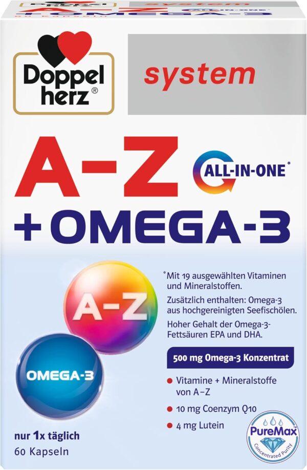 Doppelherz system A-Z + OMEGA-3 ALL-IN-ONE – 19 Vitamine und Mineralstoffe PLUS Omega-3 – 60 Kapseln