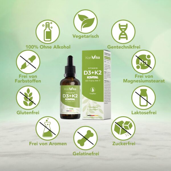 Vitamin D3 + K2 50ml (1700 Tropfen) 1000 I.E - in MCT-Öl - Hoch bioverfügbar durch Original K2VITAL® 99,7% All-Trans - Laborgeprüft, hochdosiert, flüssig und in Deutschland produziert – Bild 5