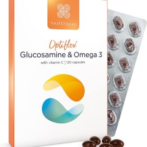 Healthspan Glucosamin & Omega 3 | Gelenkgesundheit | Zusätzliches Vitamin C | 400 mg Optiflex Glucosamin HCI | 300 mg Omega 3 Fischöl | hochgereinigt und nachhaltig angebaut | 120 Kapseln