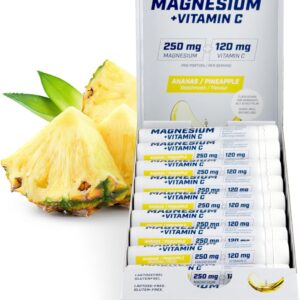 Energybody® Flüssig Magnesium Ampullen mit Vitamin C, 20x25ml / 250 mg Hochdosiertes Magnesium, 120 mg Vitamin C/Magnesium Shot mit Magnesiumcitrat - Ananas Geschmack