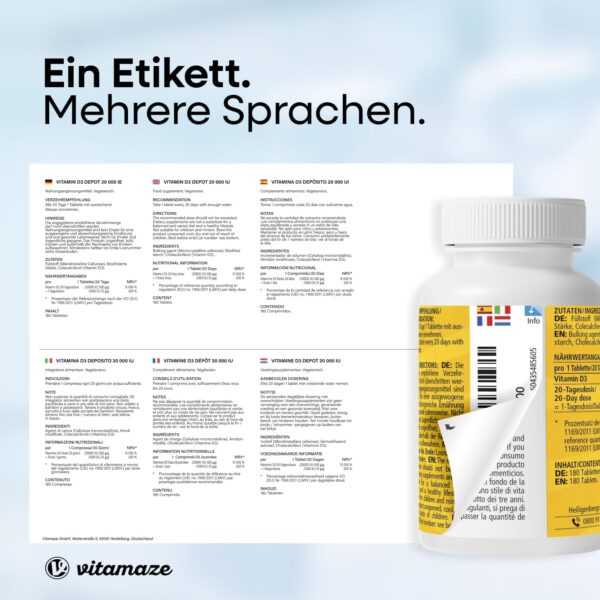 Vitamin D3 hochdosiert 20000 IE pro Tablette (20-Tage Dosis), 180 vegetarische Tabletten (teilbar), Natürliche Nahrungsergänzung ohne Zusatzstoffe, Made in Germany – Bild 7