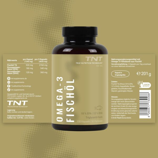 TNT Omega 3 (150 Kapseln) • 2760mg Fischöl mit EPA & DHA pro Tagesdosis • Hochdosiert und laborgeprüft – Bild 2