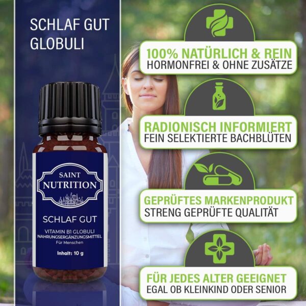 Saint Nutrition® C40 Schlaf Globuli + aktiviert körpereigenes Melatonin zur Entspannung - Beruhigunsmittel für den Mensch zum einschlafen + Sleep Well - DAS pflanzliche Mittel für Erwachsene & Kinder – Bild 3