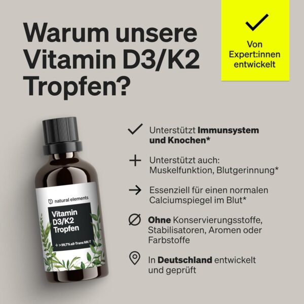 Vitamin D3 + K2 Tropfen 50ml - Premium: 99,7+% All-Trans (K2VITAL® von Kappa) + hoch bioverfügbares Vitamin D3 - Laborgeprüft, hochdosiert, flüssig und in Deutschland produziert – Bild 3