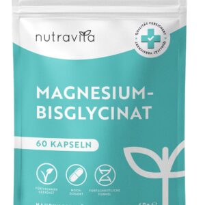 Magnesiumbisglycinat Kapseln - Magnesium Glycinat - 320mg elementares Magnesium pro Tagesdosis - Vegan - Hochdosiert - Unterstützt die Muskelfunktion & das Nervensystem - Nutravita