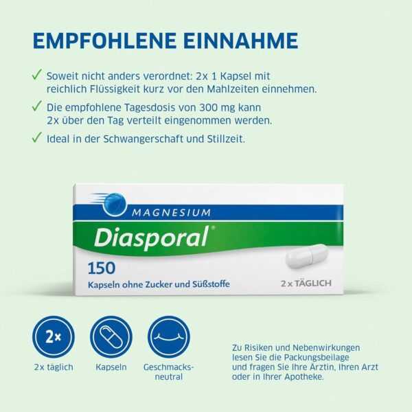 Magnesium-Diasporal 150 mg Magnesium Kapseln | Geschmacksneutral und leicht zu schlucken | Ideal bei Magnesiummangel | Auch für Schwangere und Stillende | Glutenfrei und laktosefrei | 100 Stück – Bild 6